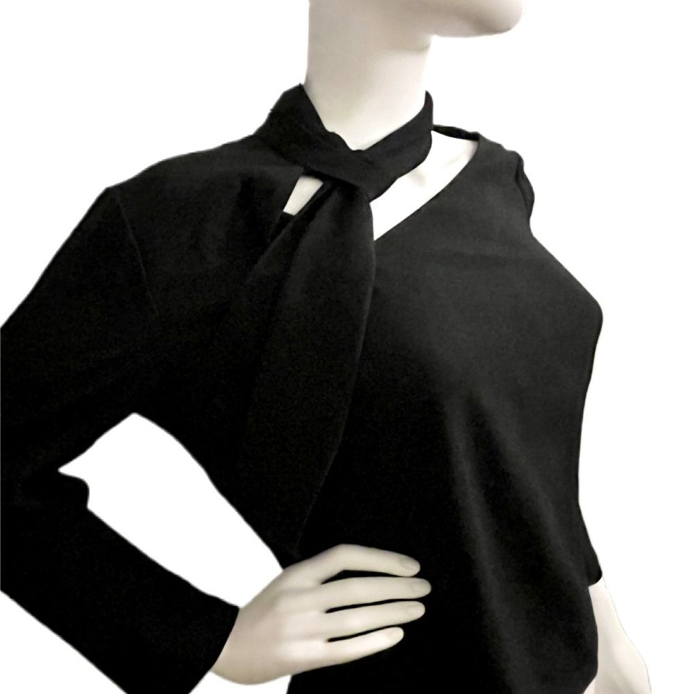 INTERMIX Black Asymmetrical Cutout Crossbody Tie Sash Long Sleeve Blouse Size 8